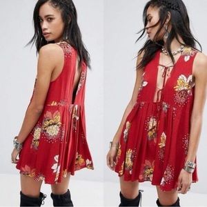 Free People Lovely Day Red Floral Mini Dress